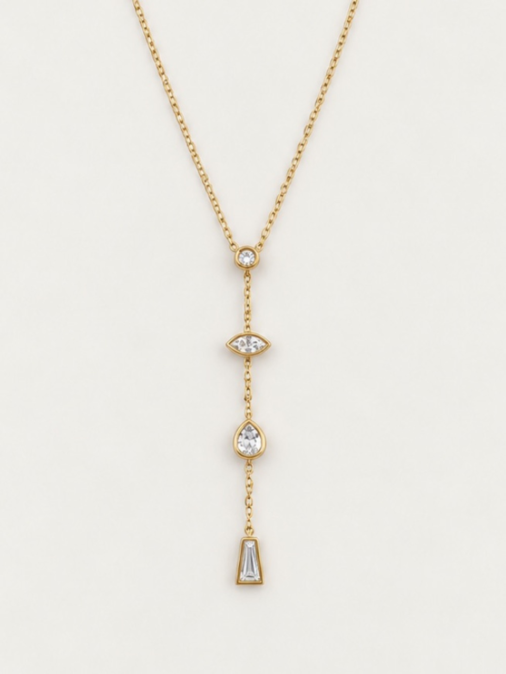 New! Gold Bevel Crystal Drop Necklace NWOT 1072